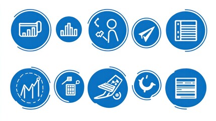 Business icons; growth, finance, travel, communication