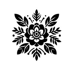 Elegant Black & White Floral Motif, Ornamental Vector Design