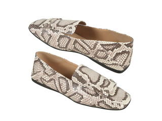 Women’s Snake Print Faux Leather Loafers — Stylish Slip-On Flat Shoes, animal print loafers all side view transparent background