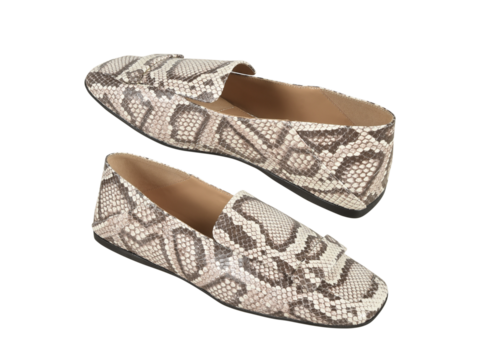 Women’s Snake Print Faux Leather Loafers — Stylish Slip-On Flat Shoes, animal print loafers all side view transparent background