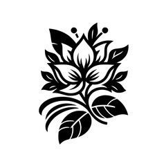 Black & White Floral Vector Illustration with Leafy Elements
