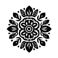 Intricate Black and White Floral Mandala Design on White Background