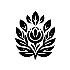 Elegant Black Floral Emblem on White Background