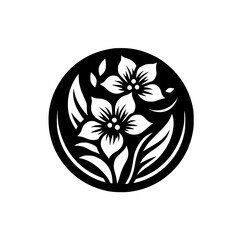 Floral Circle Logo: Modern Black and White Botanical Design