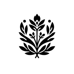 Elegant Black and White Floral Crest - Minimalist Design