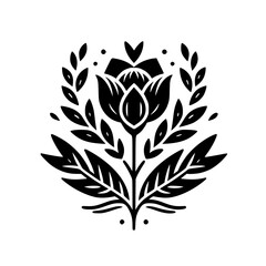 Black and White Floral Emblem: Minimalist Vector Design