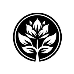 Minimalist Black and White Floral Logo Design in Circle