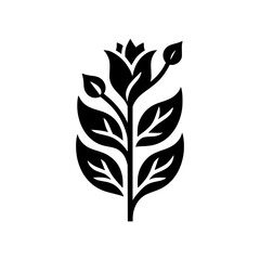 Minimalist Floral Emblem: Black & White Plant Design, Modern Logo