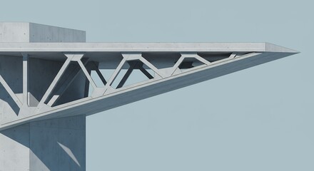 architectural photograph focuses intently overhanging structural element set plain minimalist effectively highlighting compelling interaction geometric forms spatial relationships within modern