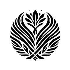 Elegant Black and White Floral Circle Logo, Modern Emblem Design
