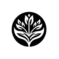 Minimalist Plant Logo: Black Circle Design, White Leaves