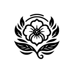 Elegant Black and White Floral Emblem with Leaves