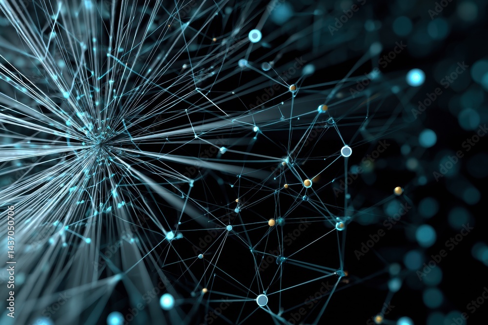 Aufkleber Machine Learning Growth Visualized Through an Expanding Geometric Structure With Interconnected Nodes and Lines