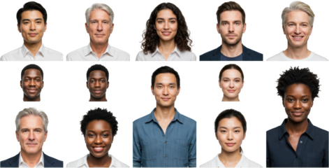 Diverse Group of Adult Portraits Men and Women of Different Ethnicities and Ages