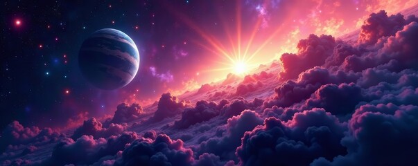 Stunning view of colorful galaxy with vibrant planet in deep space, background, universe, celestial