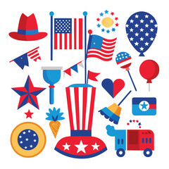 American 4th July parades icon set on white background