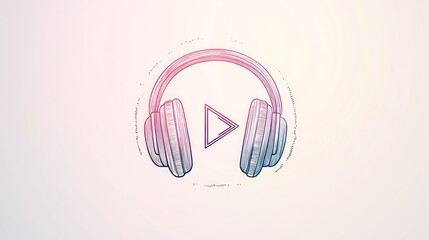 Obraz premium Headphones, play button, digital music, light background, website banner