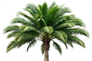 Lush Green Coconut Palm Tree Isolated on White Background