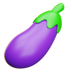 3d illustration of vibrant purple eggplant with green stem on transparent background