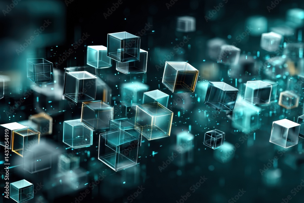 Fototapete floating blocks symbolize the dynamic nature of blockchain technology in a digital environment