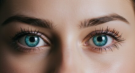 Obraz premium Serene Turquoise Eyes Macro Portrait with Delicate Lashes and Soft Lighting Showcasing Subtle Skin Textures Focused On Beauty and Eye Care product Promotion and Personal Care Concept