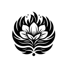 Obraz premium Elegant Lotus Floral Design, Black and White, Minimalist Emblem