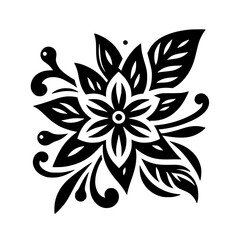 Elegant Black and White Floral Design Element on White Background