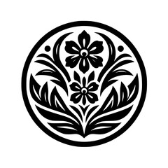 Floral Mandala in Black and White, Elegant Circle Design
