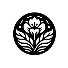 Black & White Floral Circle Design: Minimalist, Ornamental, Vector Illustration