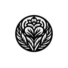 Floral Emblem: Minimalist Black & White Circle Design