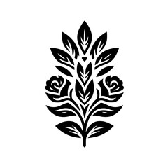 Elegant Black and White Floral Design with Roses and Leaves