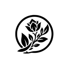 Minimalist Rose Logo: Black and White Floral Emblem on White