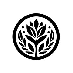 Black and White Floral Logo in a Circle