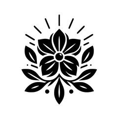Black Floral Emblem on White Background, Minimalist Design