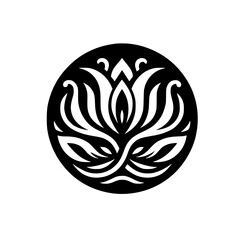 Elegant Lotus Flower Logo in Black and White Circle, Vector