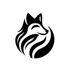 Smiling Fox Logo, Minimalist Black and White Vector Illustration
