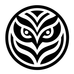 Abstract Owl Illustration - Geometric Design, Black and White, Circle Logo