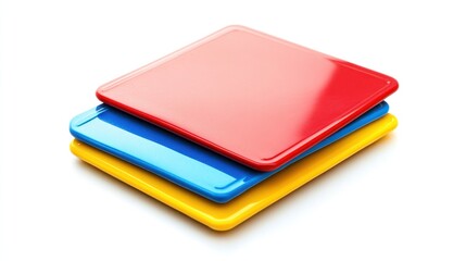 Fototapeta premium Stacked colorful squares, studio shot, white background, design element