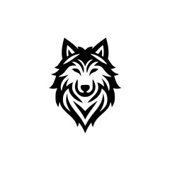 Minimalist Wolf Head Logo - Black and White, Tribal Design