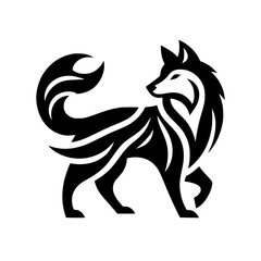 Tribal Wolf Silhouette Illustration: Black and White Logo Design