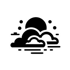 Simple Weather Icon, Black Clouds, Sun, and Rain, Vector Illustration