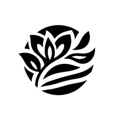 Elegant Black Floral Logo, Nature Symbol, Modern Design on White
