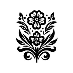 Floral Ornament, Black and White, Symmetrical Botanical Design