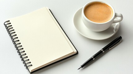 Peaceful coffee break notebook pen still life