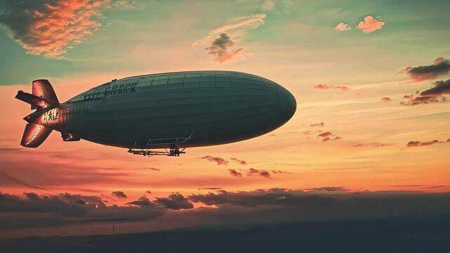 Airship under sunset