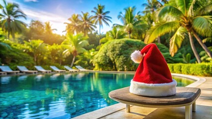 Tropical Christmas Holiday Relaxation Santa Hat by the Poolside