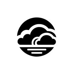 Abstract Cloudscape Silhouette Icon: Black & White, Circular Design.