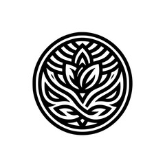 Elegant Lotus Logo Design in Black & White, Circular Emblem