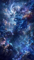 A mermaid queen surrounded by glowing sea creatures, her iridescent tail shimmering as she gazes over her underwater kingdom