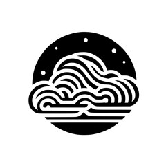 Abstract Cloudscape in Circle, Black and White Minimalist Design